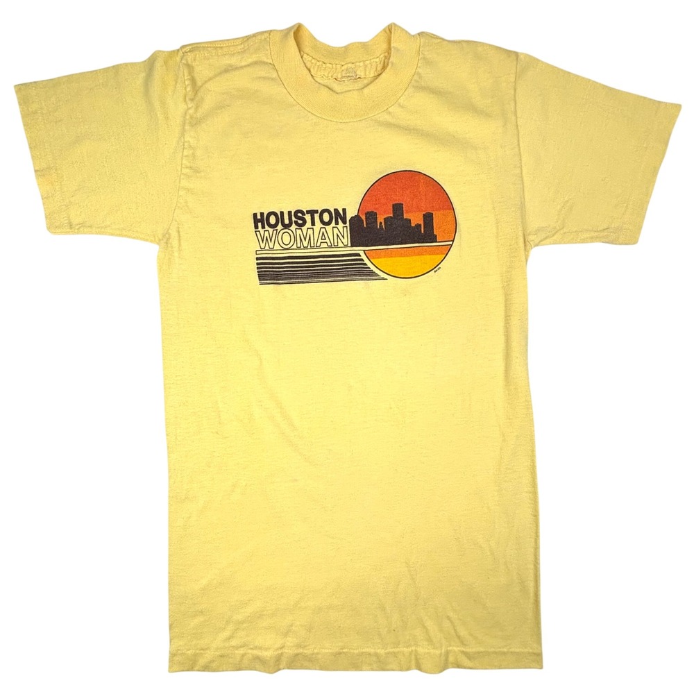 VTG 70s Houston Feminist T-Shirt Single Stitch Skyline Womens XS Heidi EUC